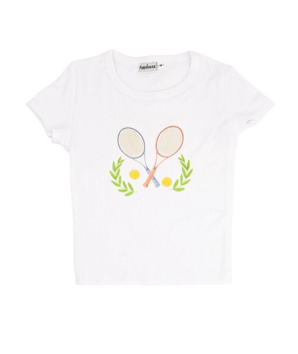 NEW FIREHOUSE girls tennis fan rib tee in white